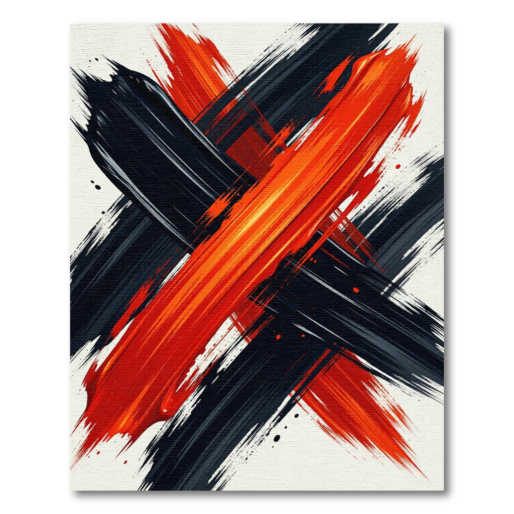 Bold Red and Black Abstract Stroke Rug