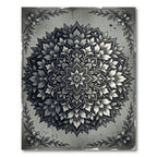 Ornate Gray Ink Floral Mandala Rug
