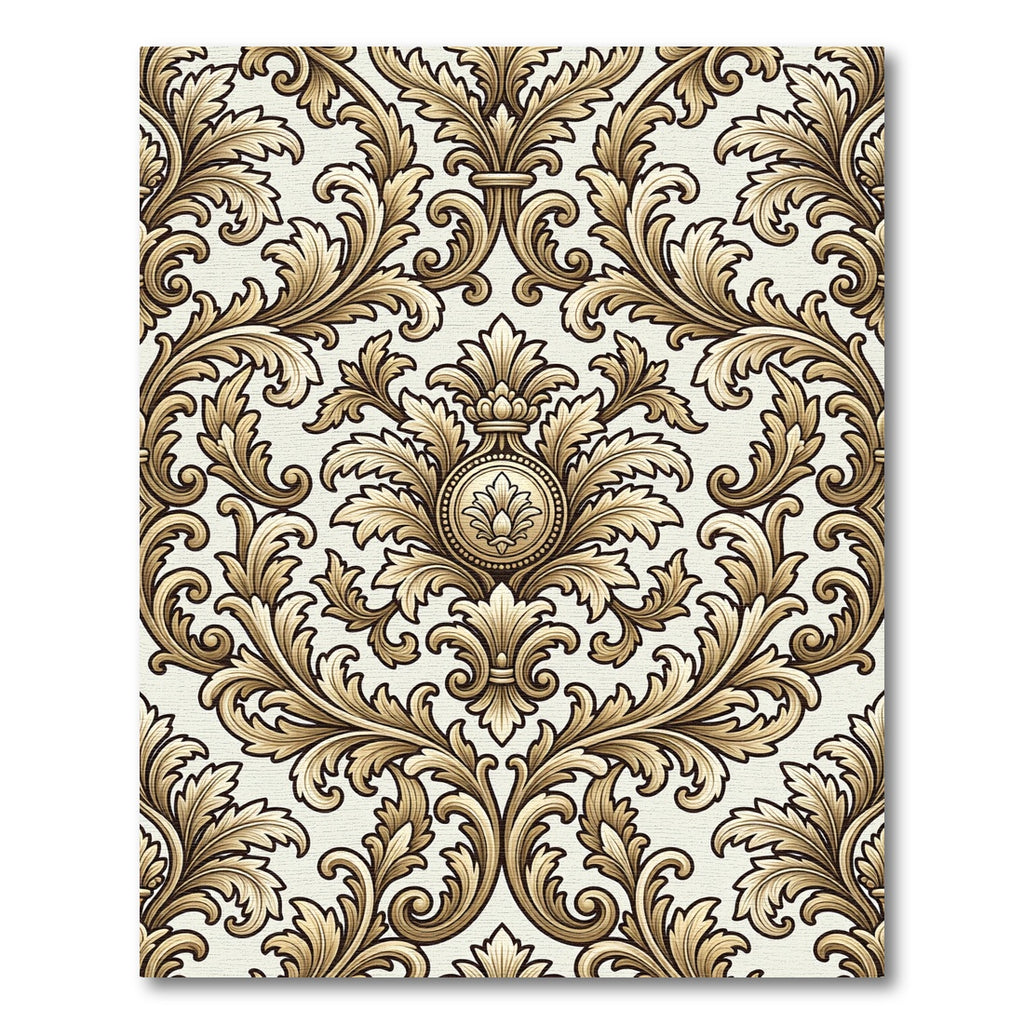 Elegant Gold Baroque Damask Scroll Rug