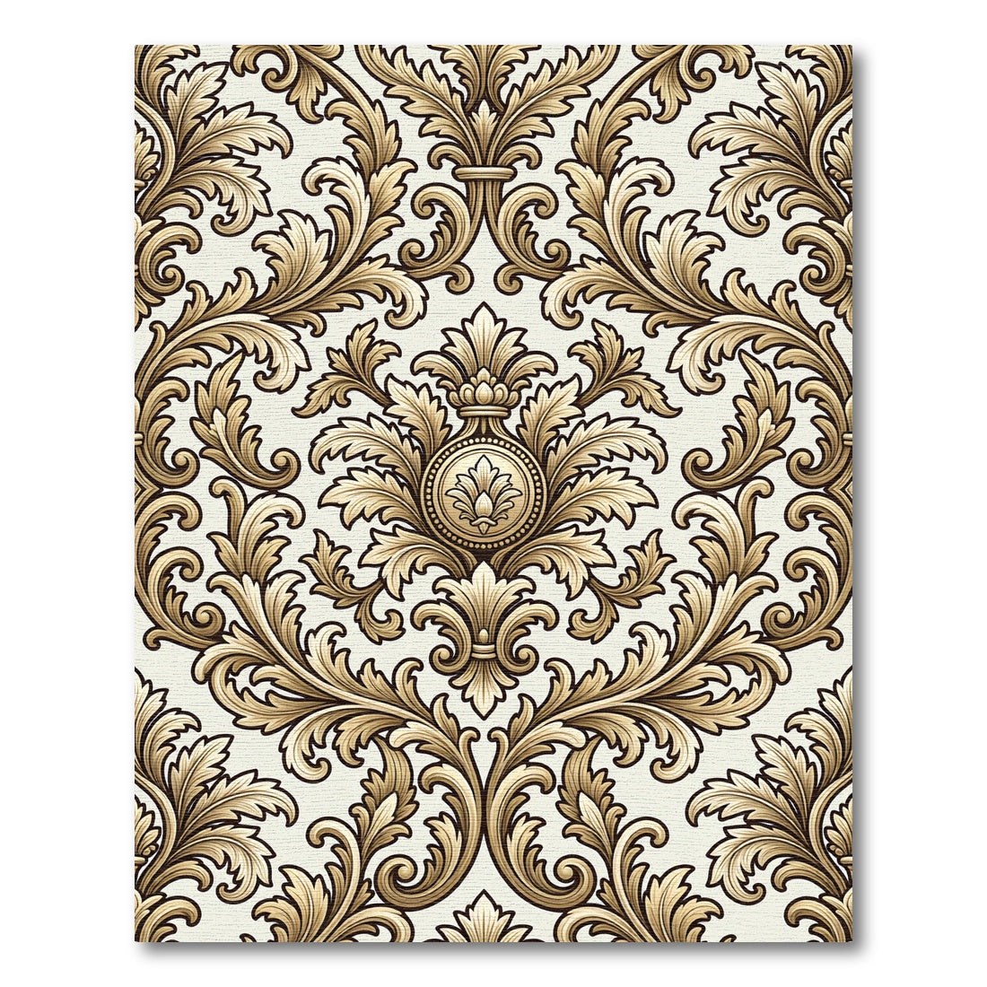 Elegant Gold Baroque Damask Scroll Rug