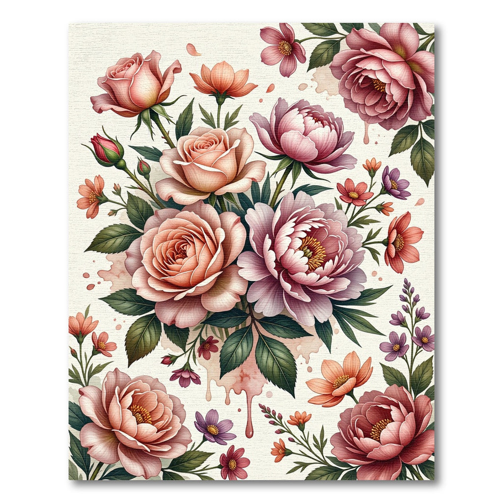 Soft Pink Peony and Rose Bouquet Rug