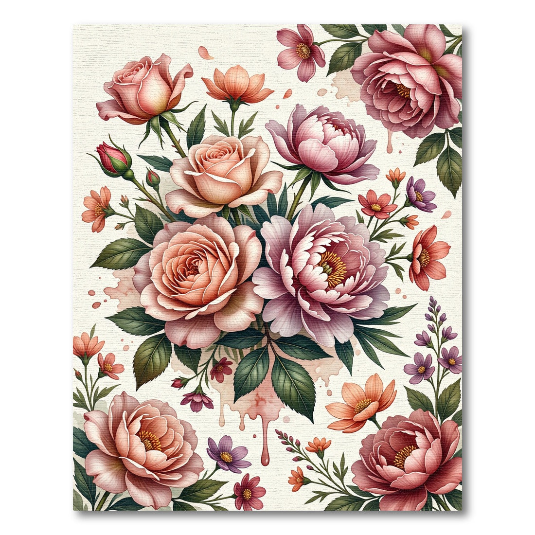 Soft Pink Peony and Rose Bouquet Rug