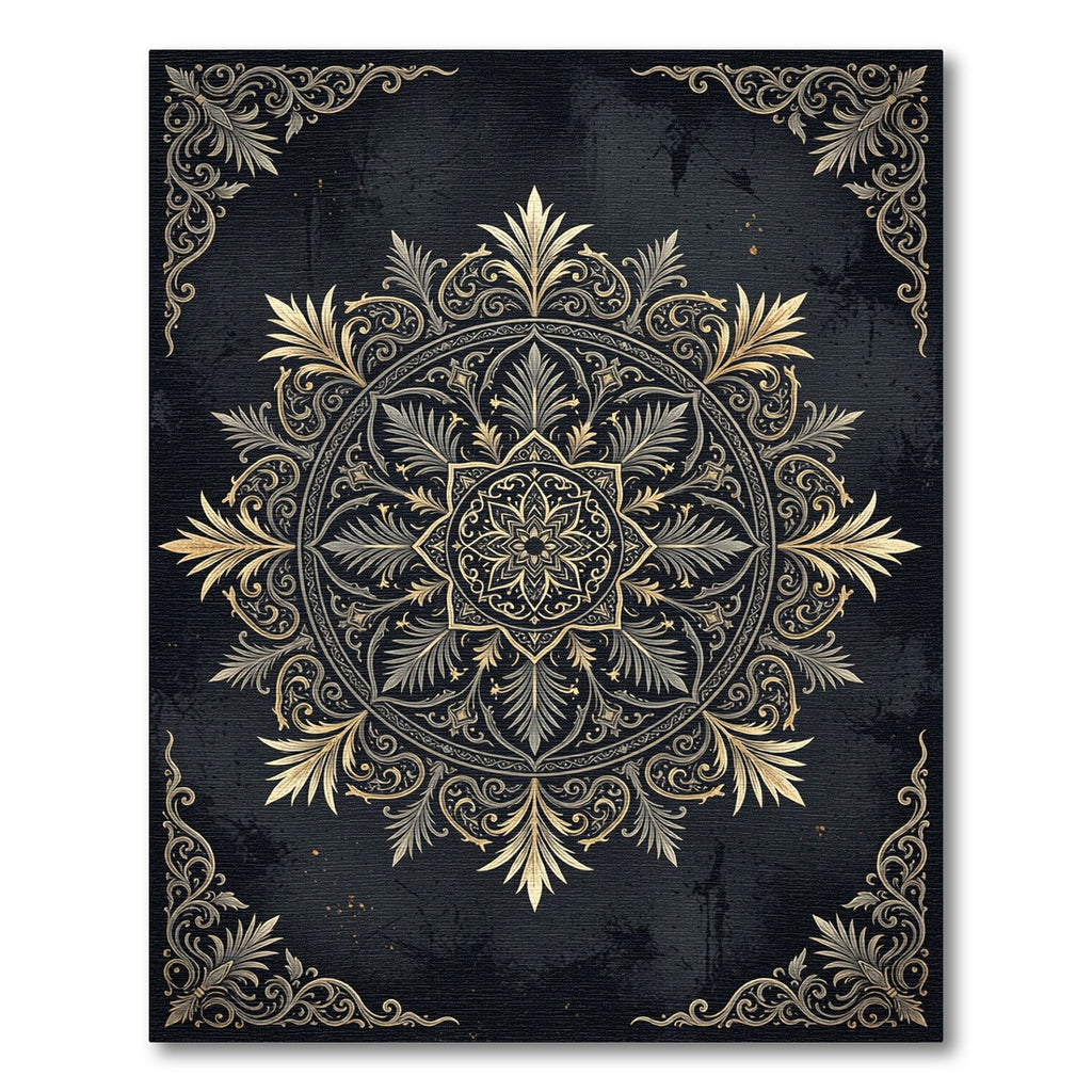 Ornate Golden Baroque Circular Medallion Rug