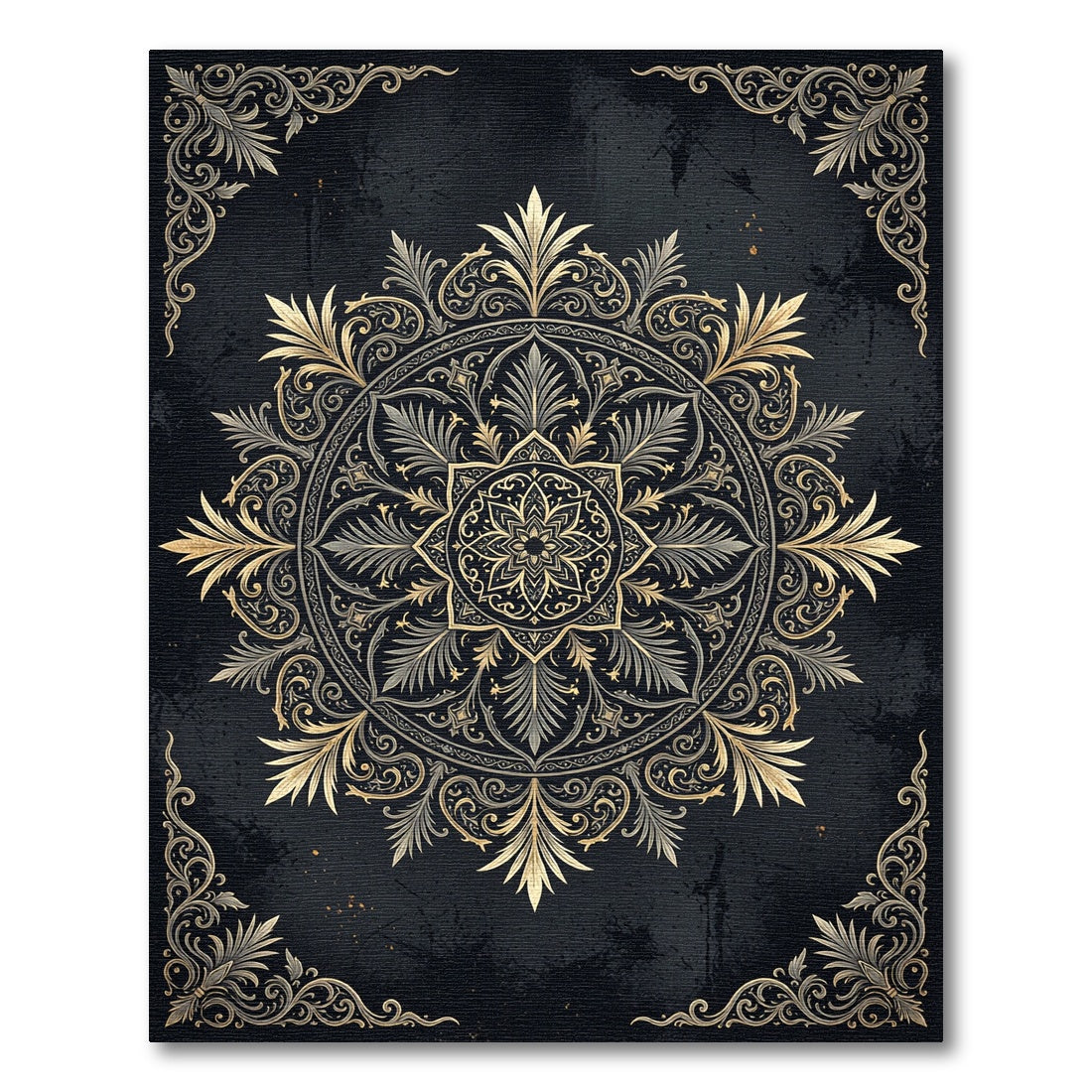 Ornate Golden Baroque Circular Medallion Rug