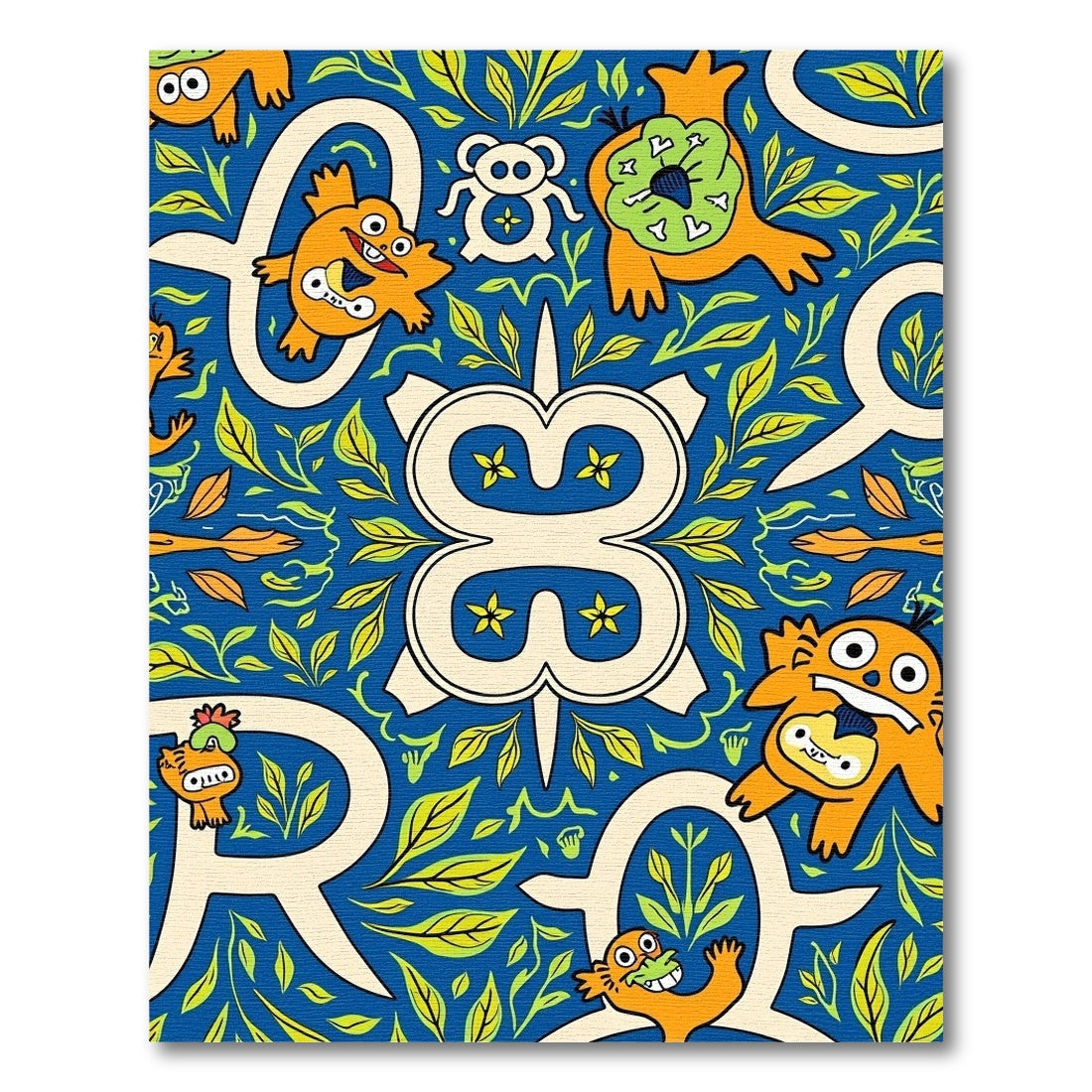 Whimsical creatures blue foliage repeat Rug