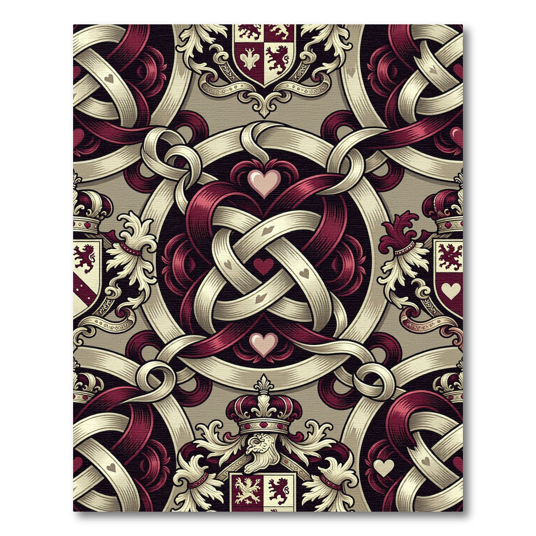 Majestic Crimson Heart Knot Court Rug