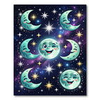 Whimsical Teal Moon And Stars Rug