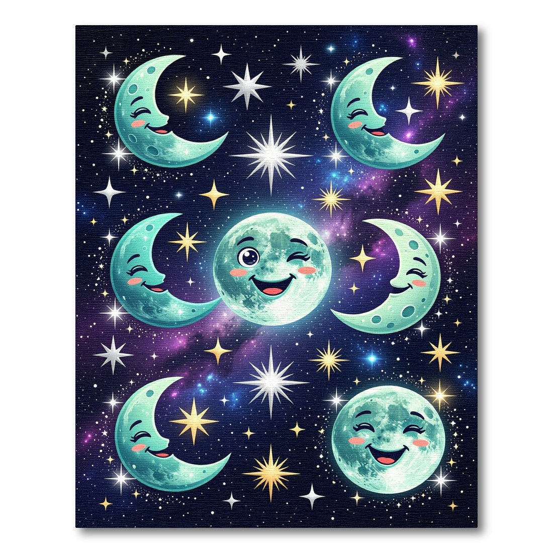Whimsical Teal Moon And Stars Rug