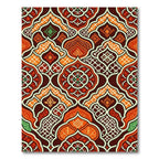 Ornate Crimson Orange Geometric Lattice Rug