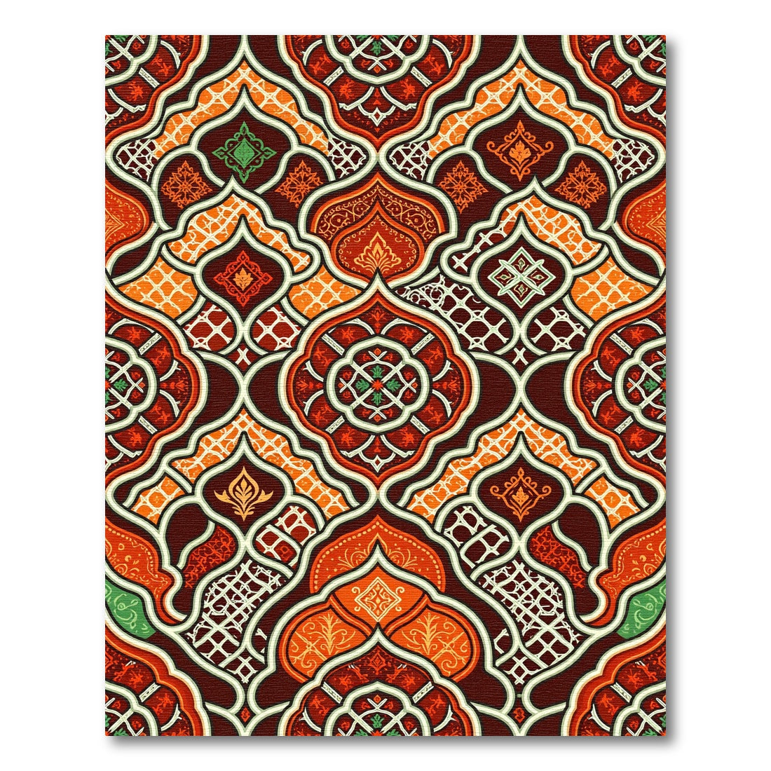 Ornate Crimson Orange Geometric Lattice Rug