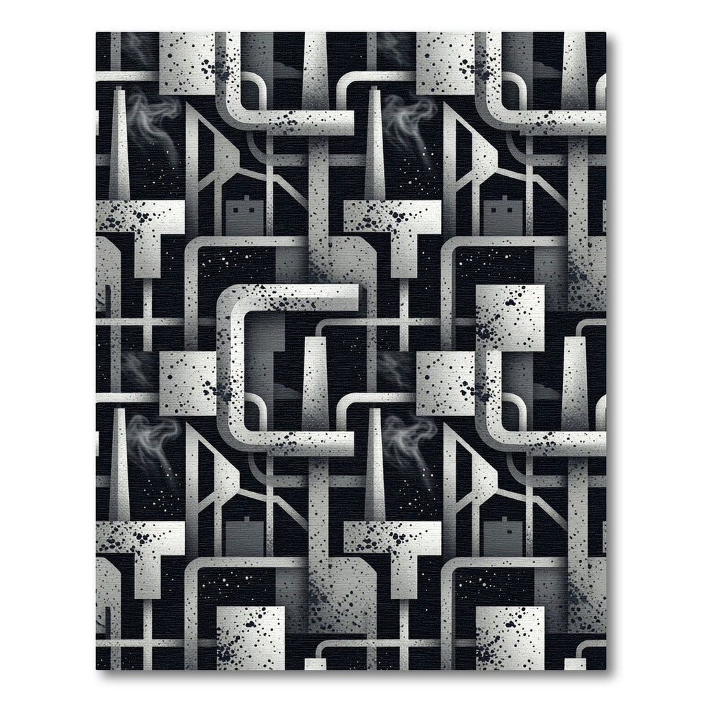 Monochromatic Industrial Pipe Geometric Art Rug