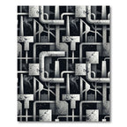 Monochromatic Industrial Pipe Geometric Art Rug