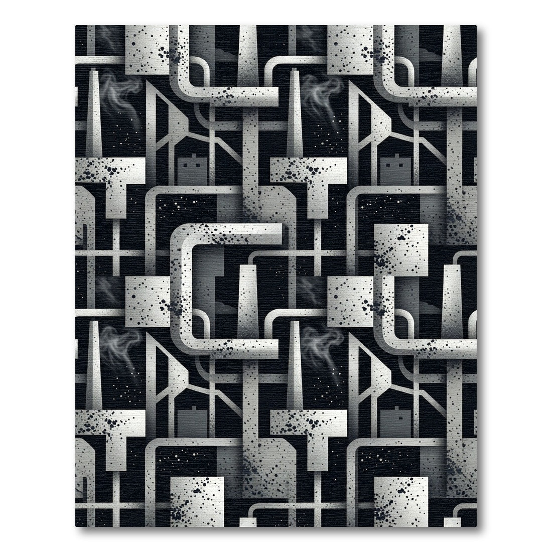 Monochromatic Industrial Pipe Geometric Art Rug
