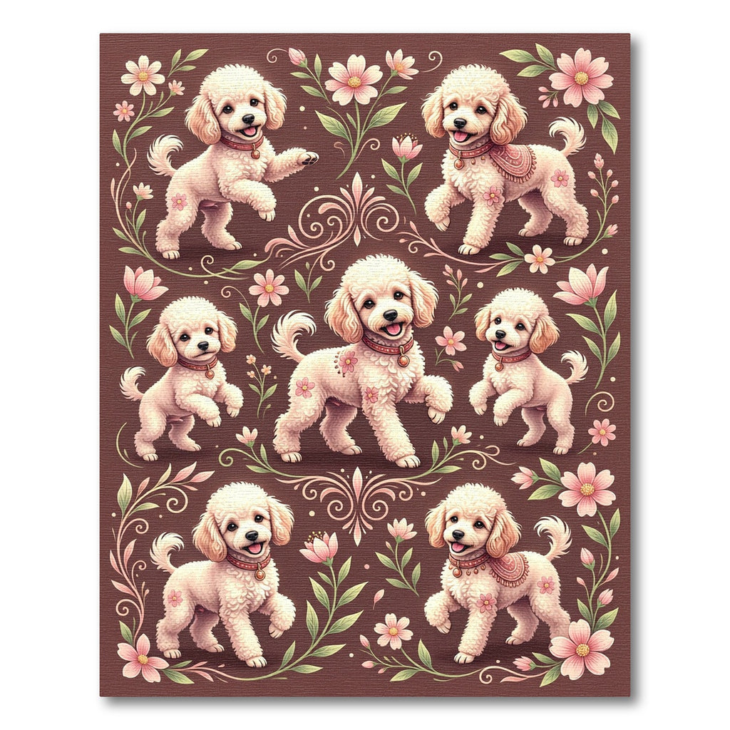 Whimsical Poodle Floral Cocoa Garden Rug