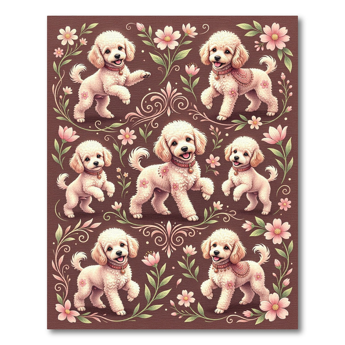 Whimsical Poodle Floral Cocoa Garden Rug