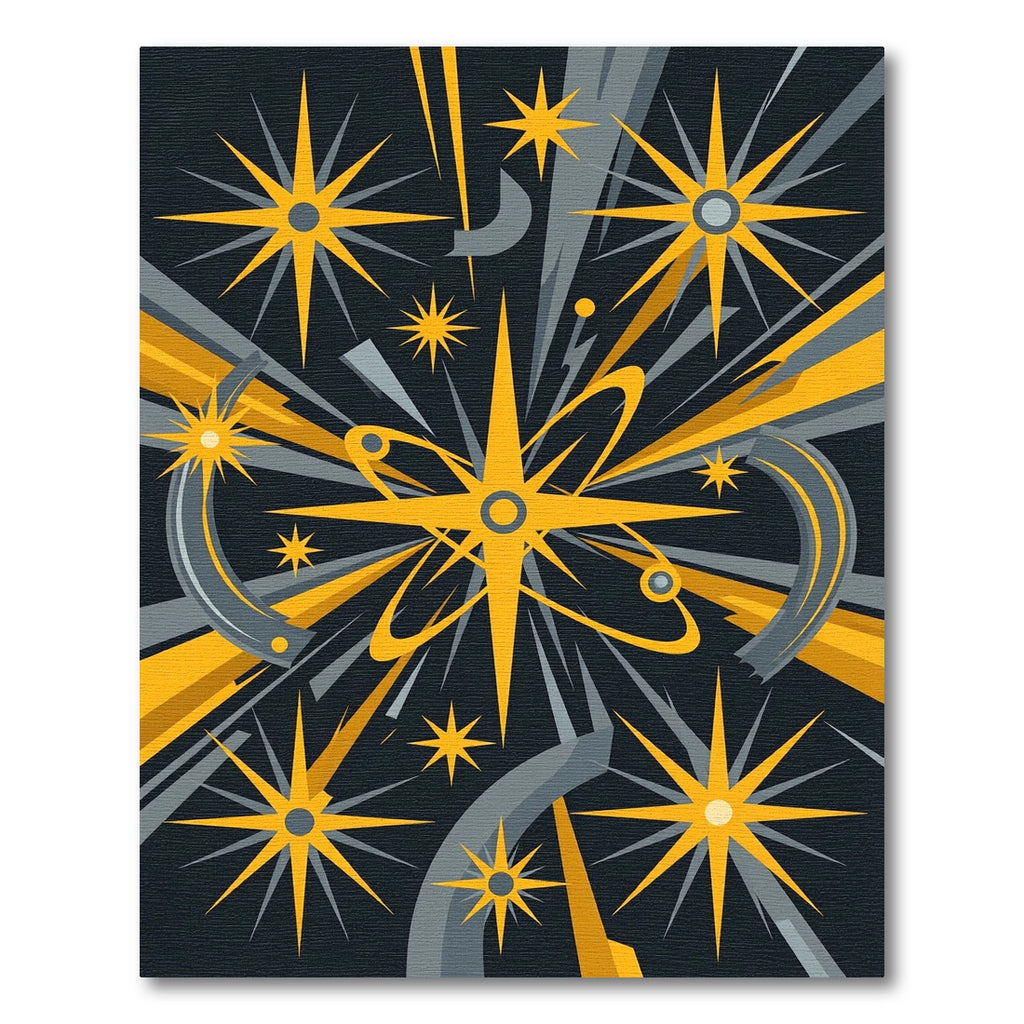 Midcentury Atomic Starburst Gold Celestial Area Rug