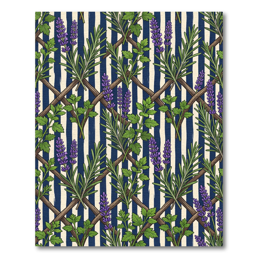 Lavender and Herb Trellis Navy Stripe Rug
