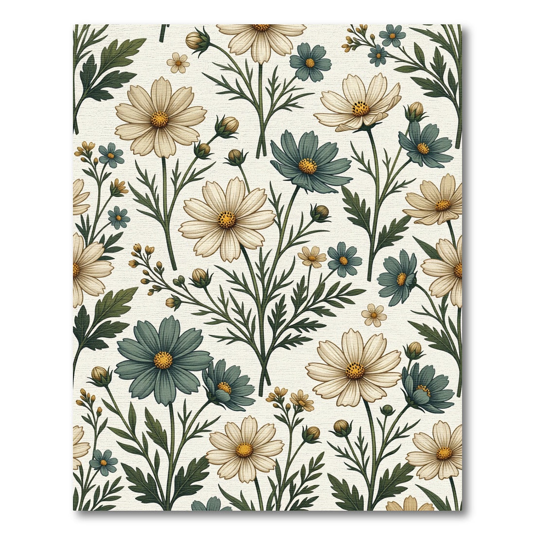 Vintage Cream and Sage Botanical Meadow Rug