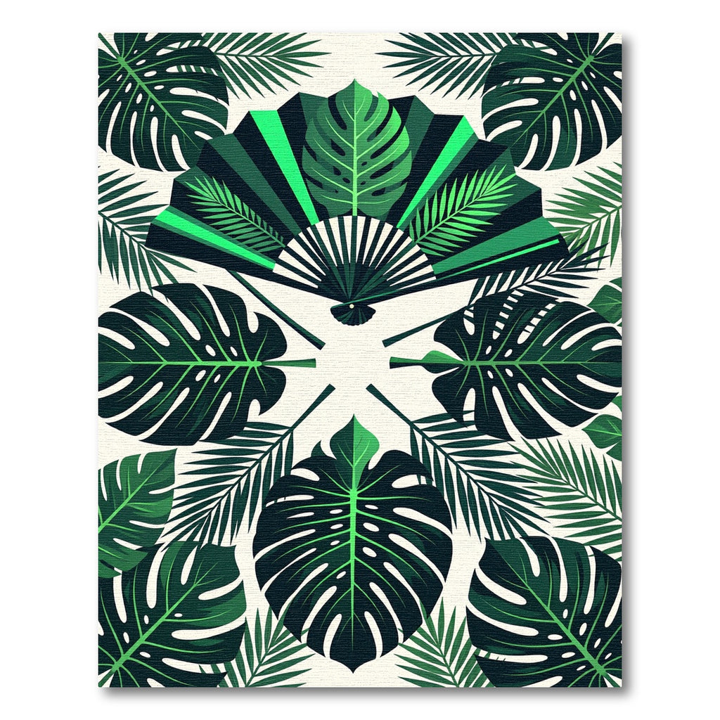 Lush Green Tropical Fan Leaf Rug