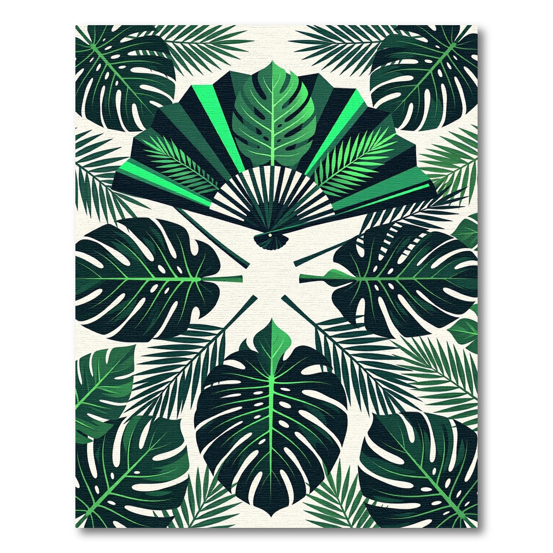 Lush Green Tropical Fan Leaf Rug
