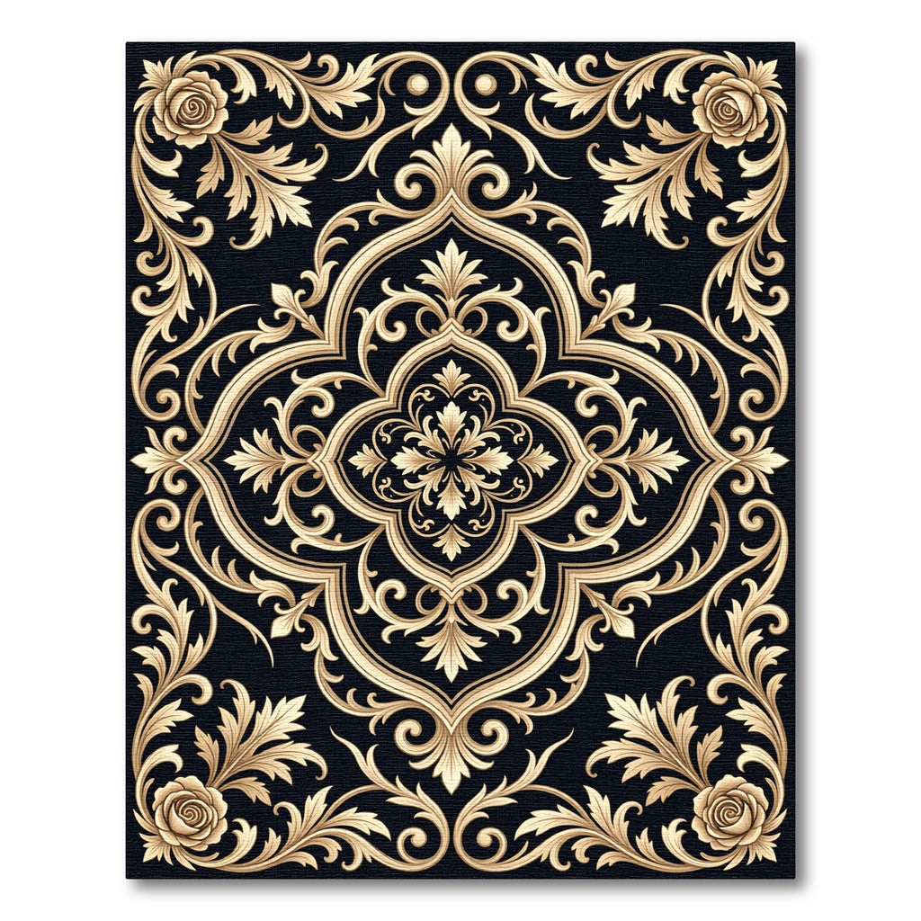 Golden Rose Scrollwork Medallion Rug