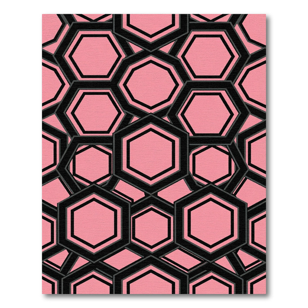 Sophisticated Pink and Black Geometric Hexagon Rug