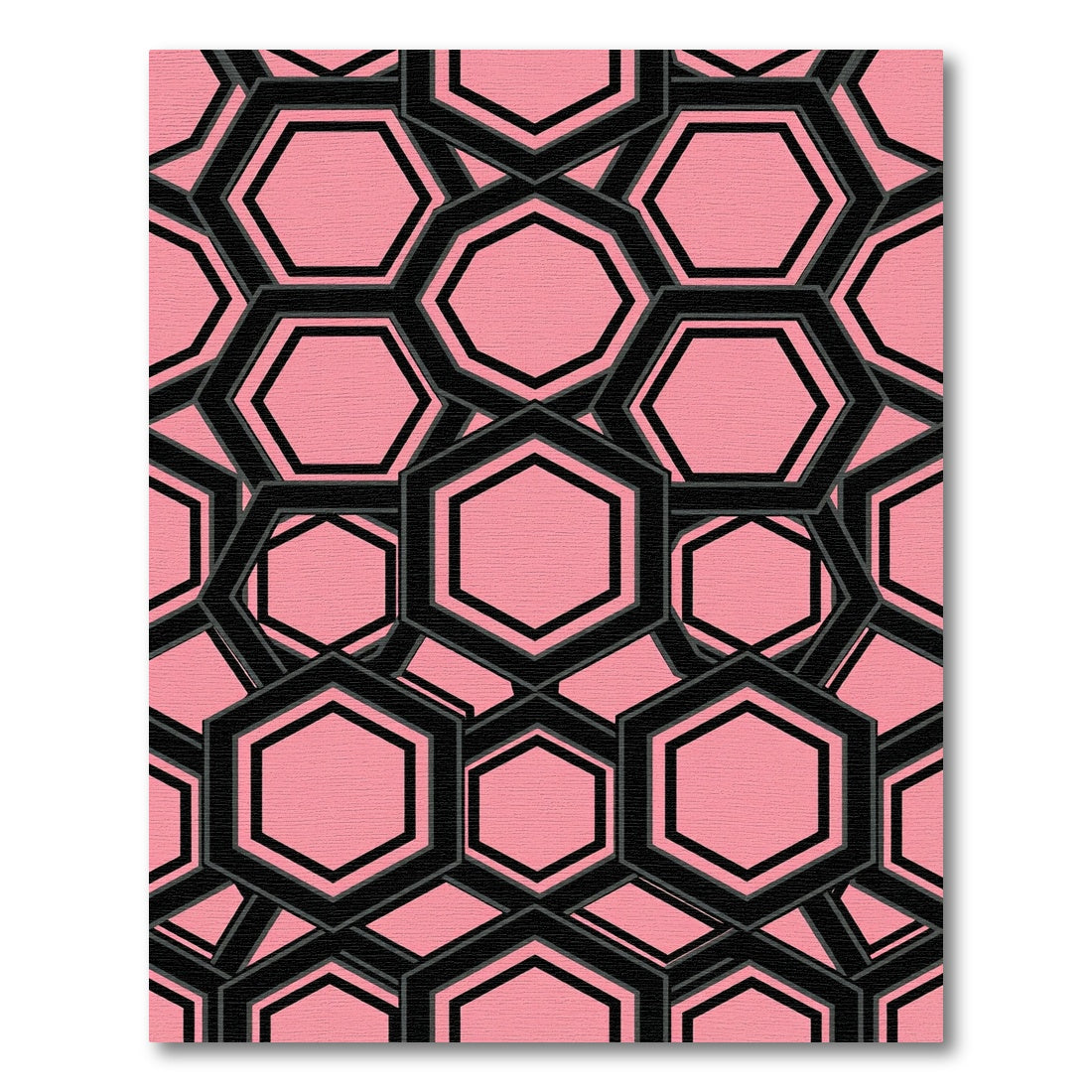 Sophisticated Pink and Black Geometric Hexagon Rug