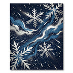 Silver Snowflake Abstract Navy Winter Sky Rug