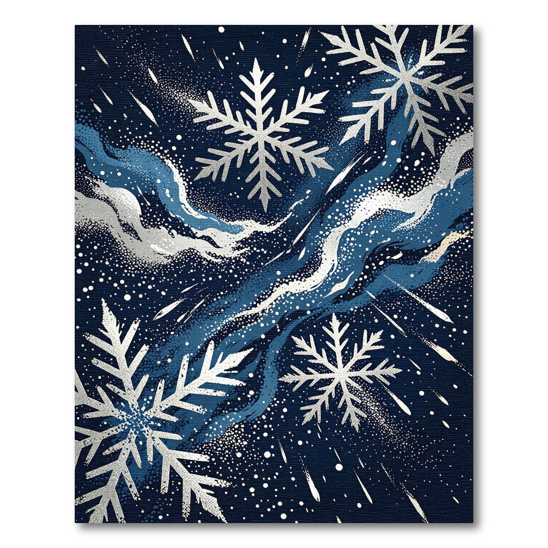 Silver Snowflake Abstract Navy Winter Sky Rug