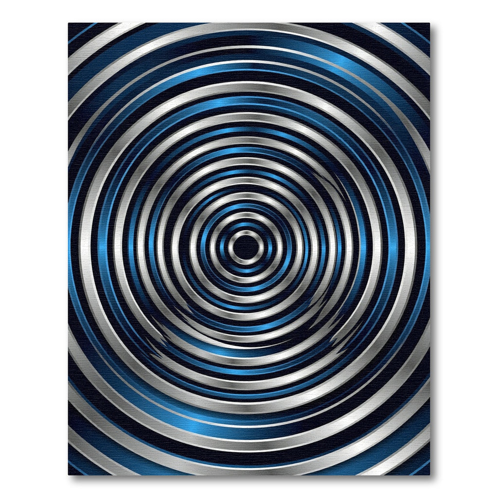 Metallic Blue Concentric Rings Rug