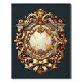 Ornate Gold Swirl Ribbon Emblem Rug