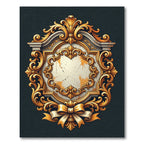 Ornate Gold Swirl Ribbon Emblem Rug