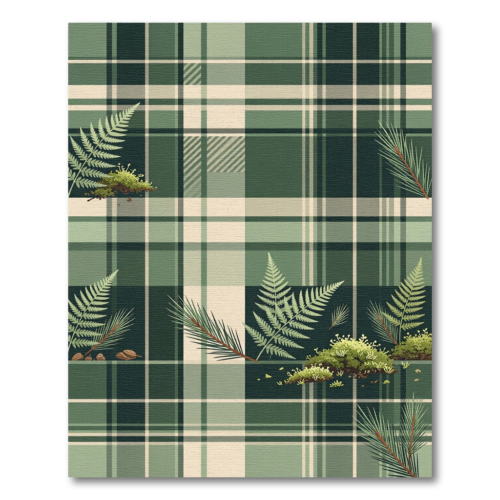 Forest Green Plaid Fern Branches Rug