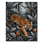 Vivid Orange Tiger Jungle Foliage Rug
