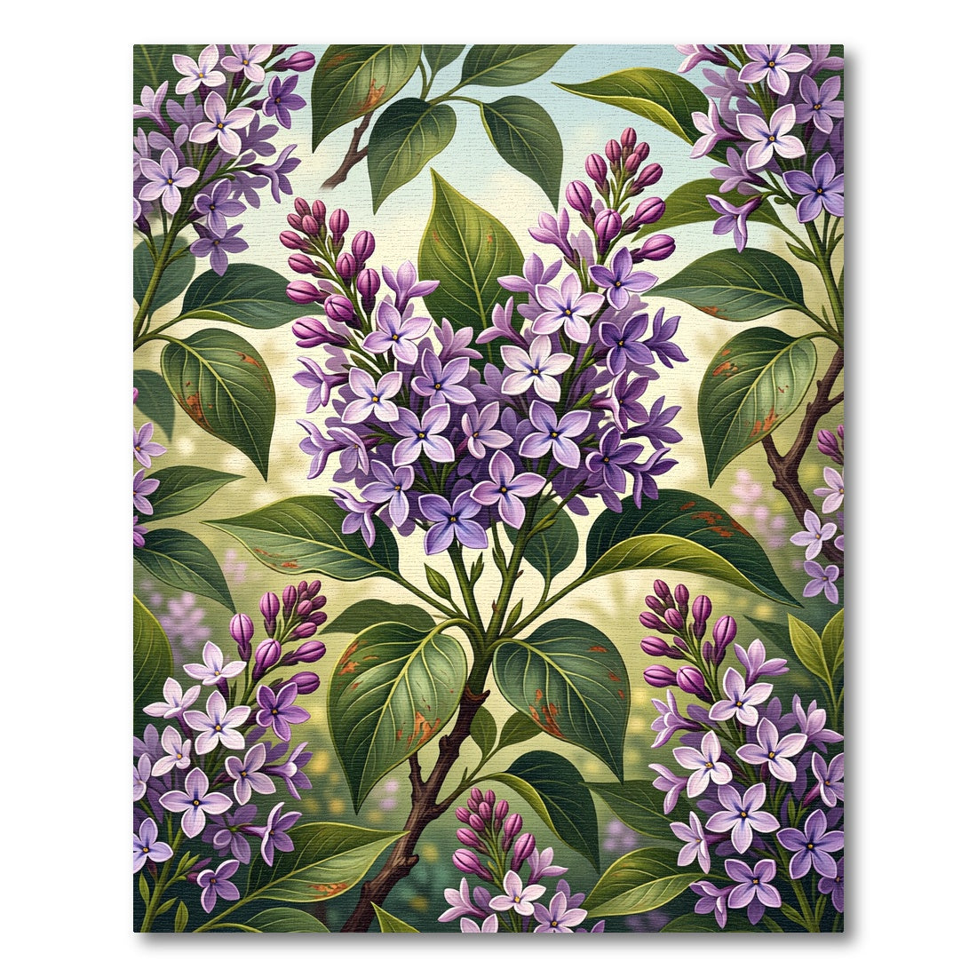Purple Lilac Blossom Botanical Illustration Rug