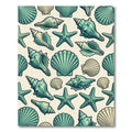 Coastal Teal Seashell and Starfish Illustration Rug