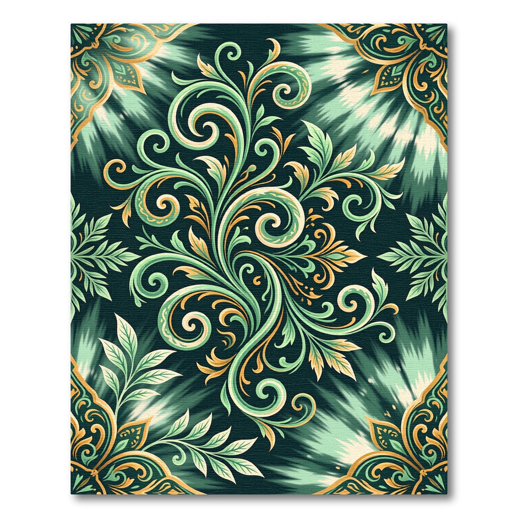 Ornate Teal Gold Floral Swirl Rug