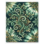 Ornate Teal Gold Floral Swirl Rug
