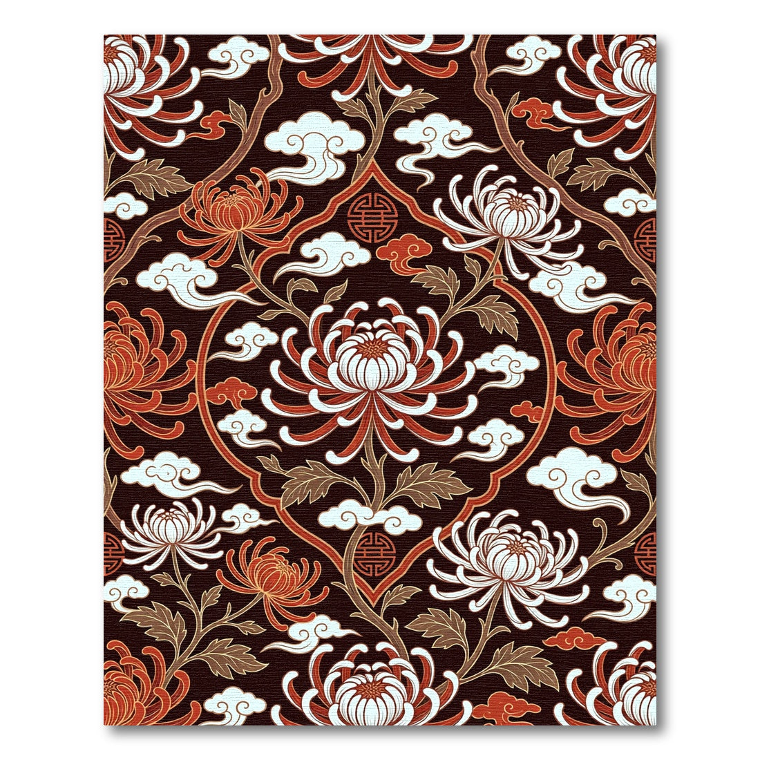 Red White Chrysanthemum Floral Clouds Rug