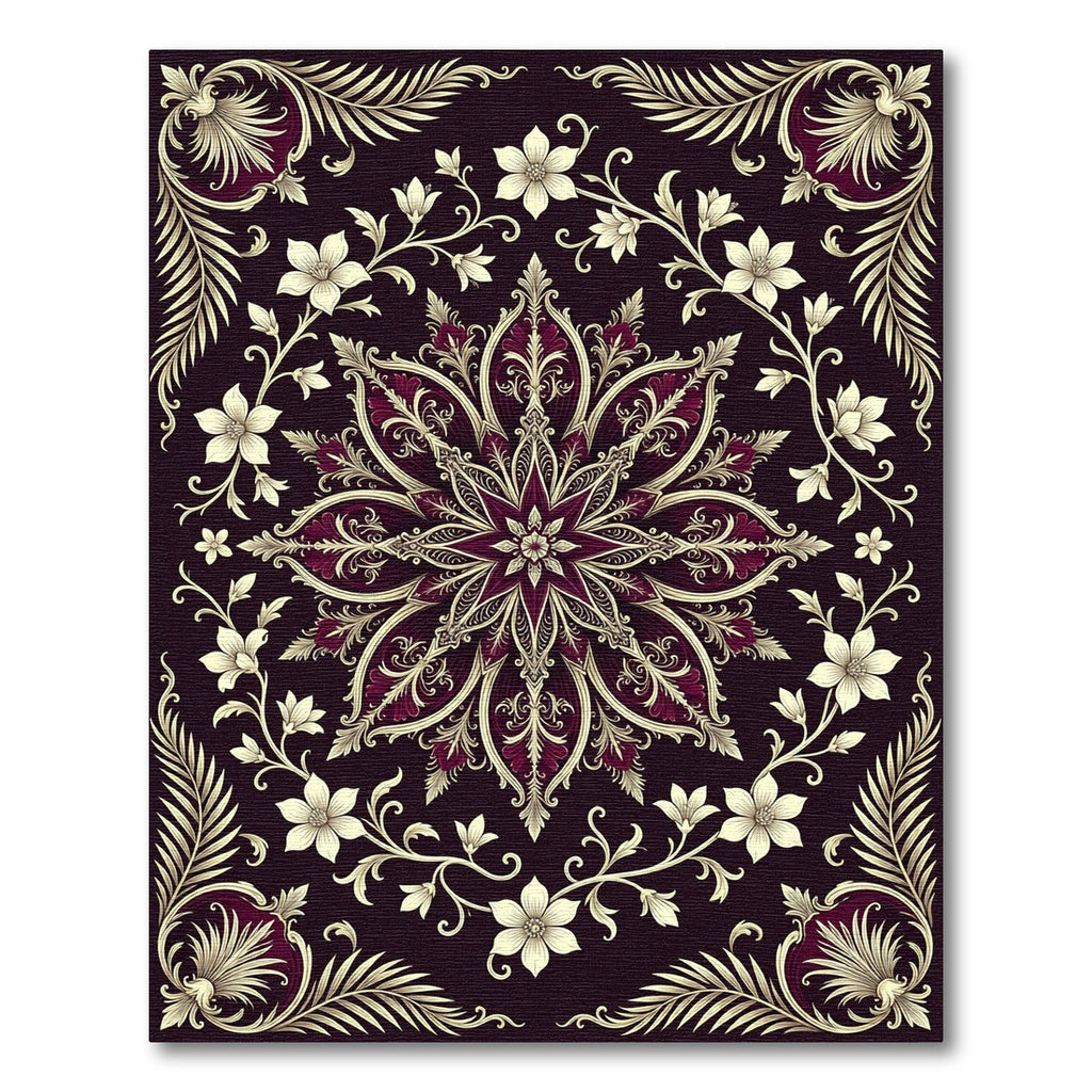 Elegant Midnight Burgundy Floral Medallion Rug