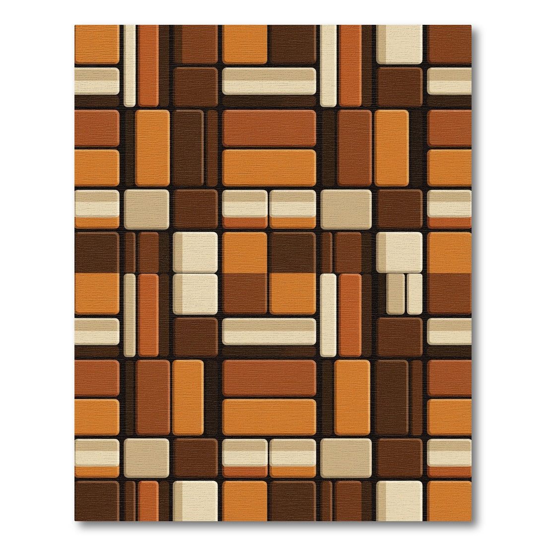 Mid-Century Earth Tone Block Grid Rug