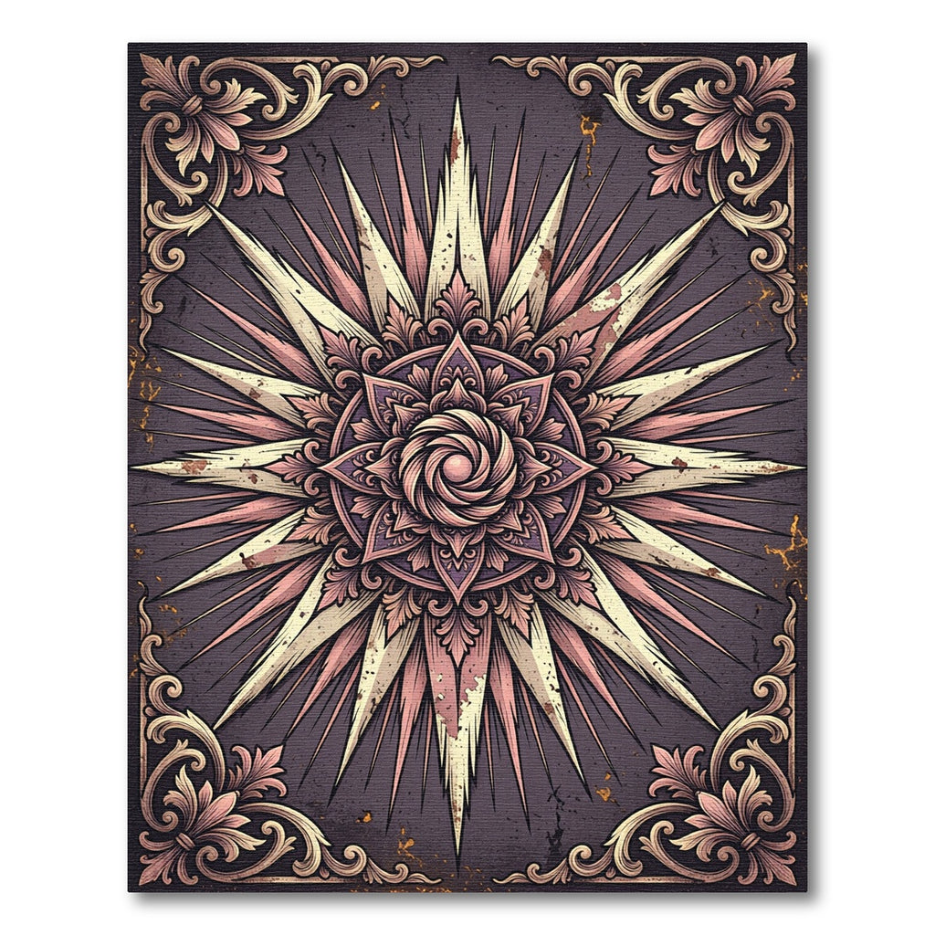 Vintage Mauve Ornate Sunburst Medallion Rug