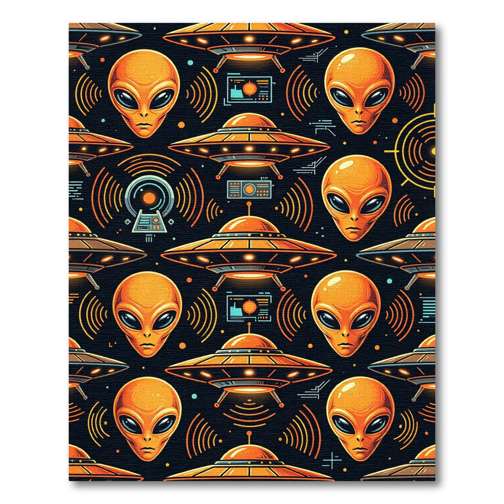 Orange Alien Ufo Retro Space Graphic Rug