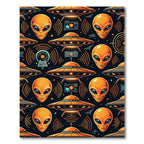 Orange Alien Ufo Retro Space Graphic Rug