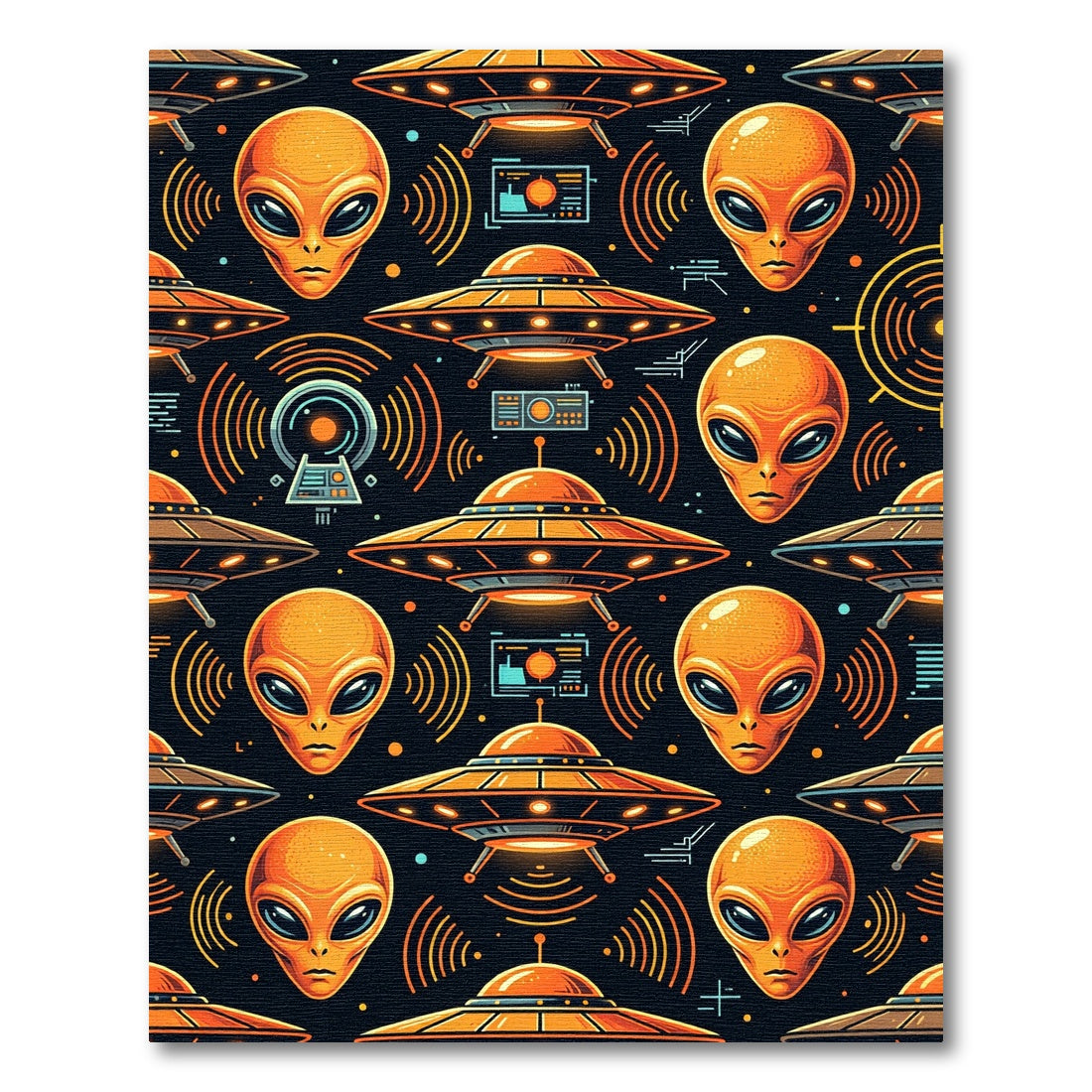 Orange Alien Ufo Retro Space Graphic Rug