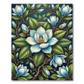 Botanical Blue Magnolia Floral Medallion Rug