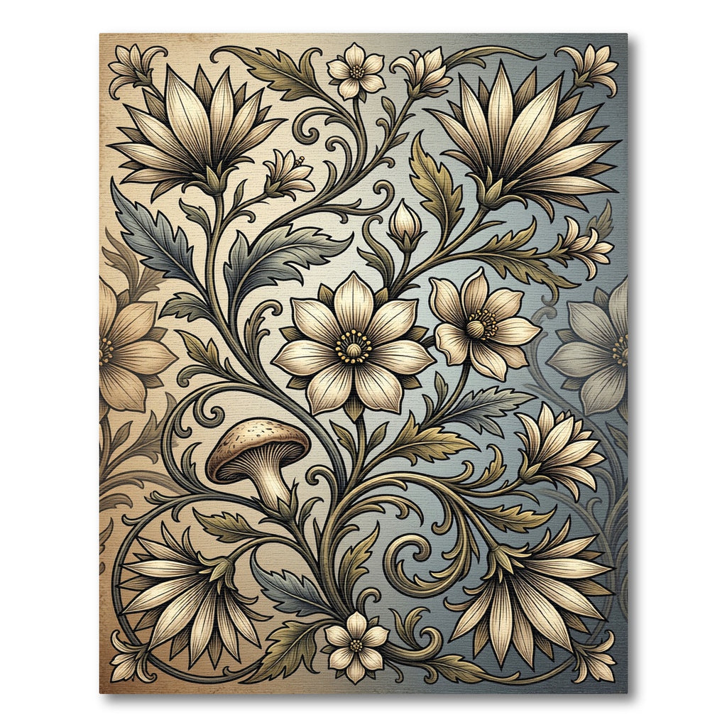 Vintage Floral Swirl Mushroom Motif Rug