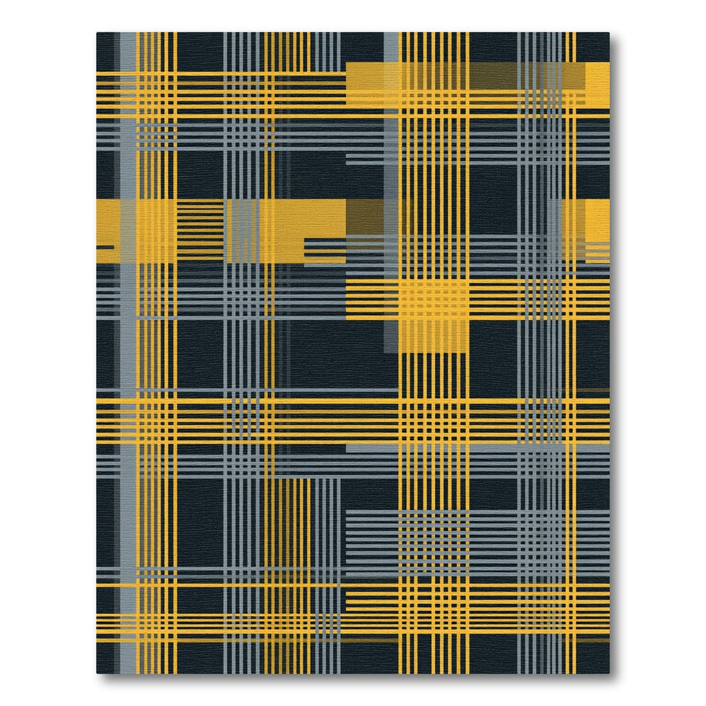 Golden Yellow Gray Plaid Intersecting Lines Rug