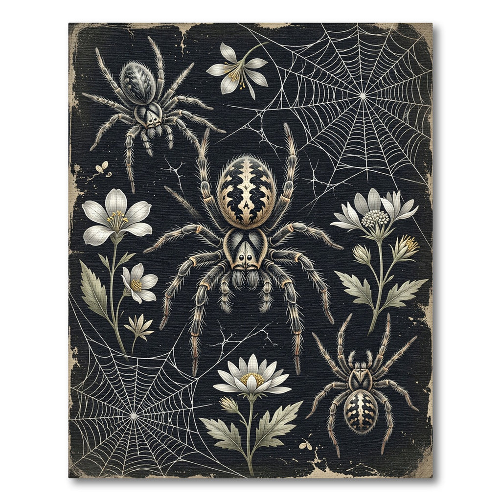 Gothic Spider and White Flower Illustration Rug