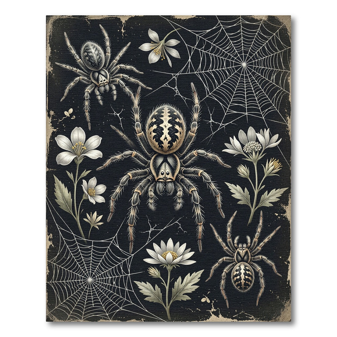 Gothic Spider and White Flower Illustration Rug